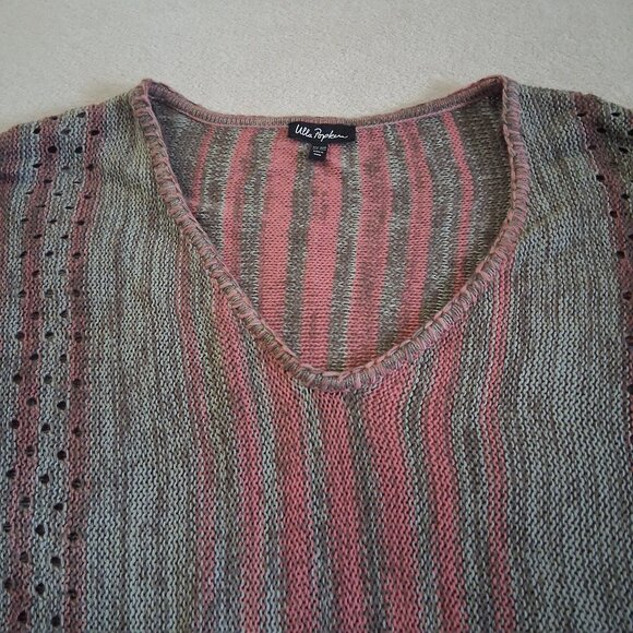 Ulla Popken Women's Size 32/34 Pink Brown Stripe Light Knit Poncho Style Sweater - Picture 5 of 11